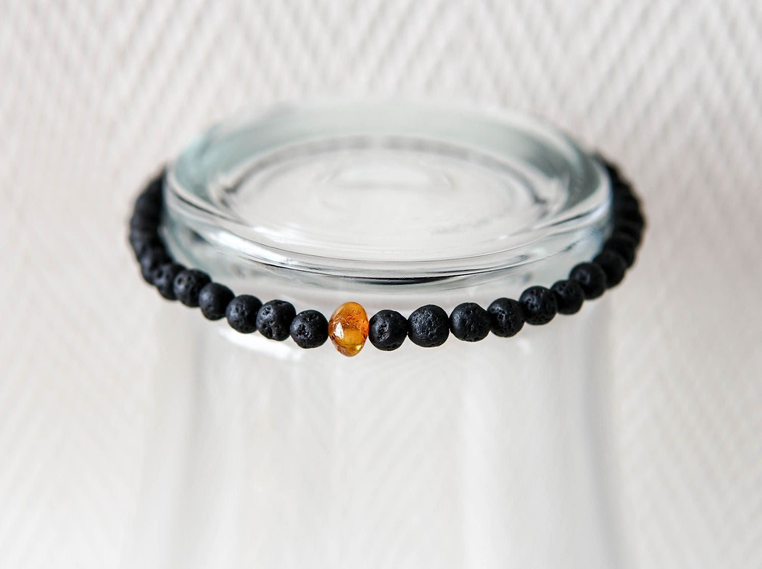 Baltic Amber and Black Lava Bracelet for Men
