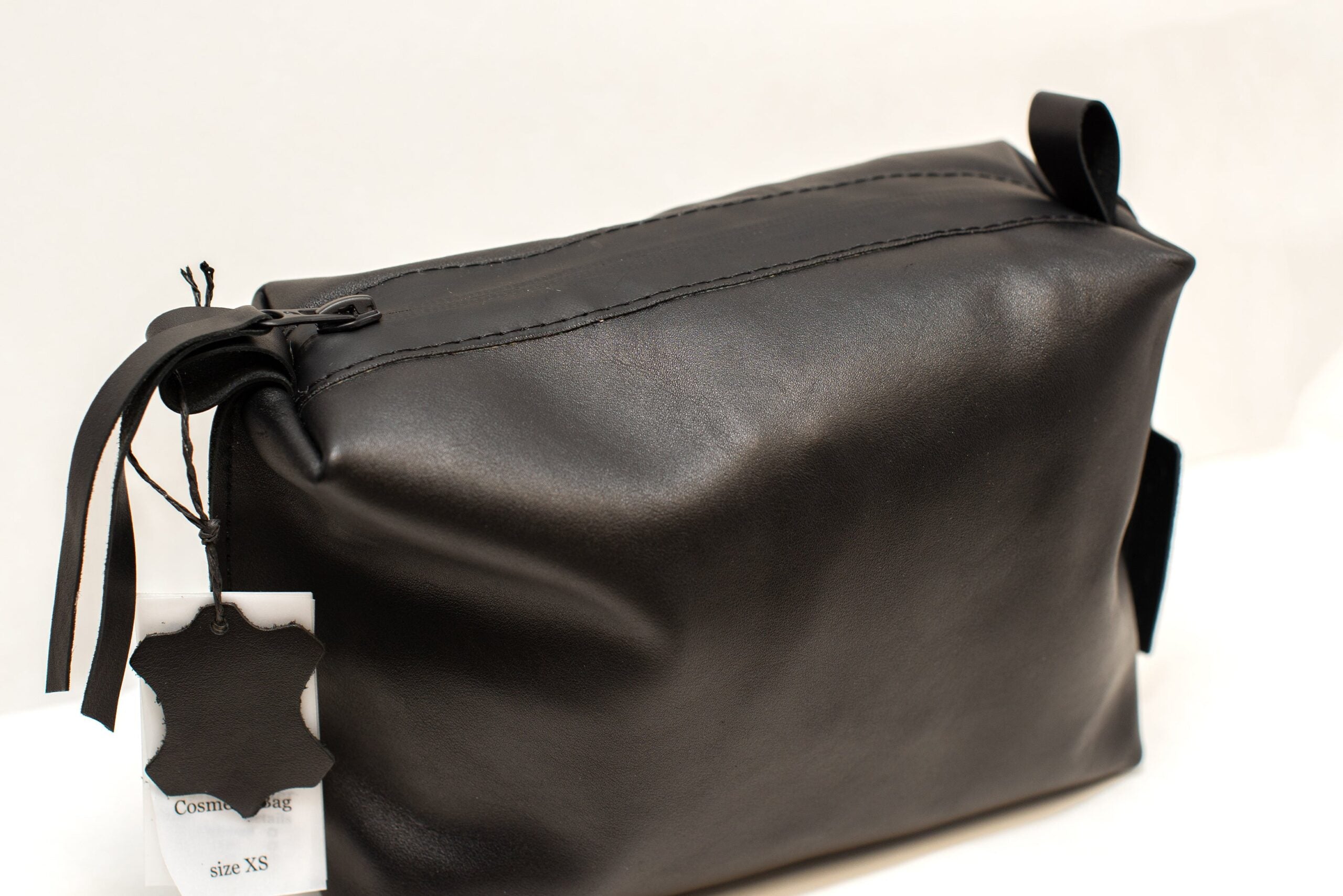 Leather Cosmetic Bag, Black - Medium